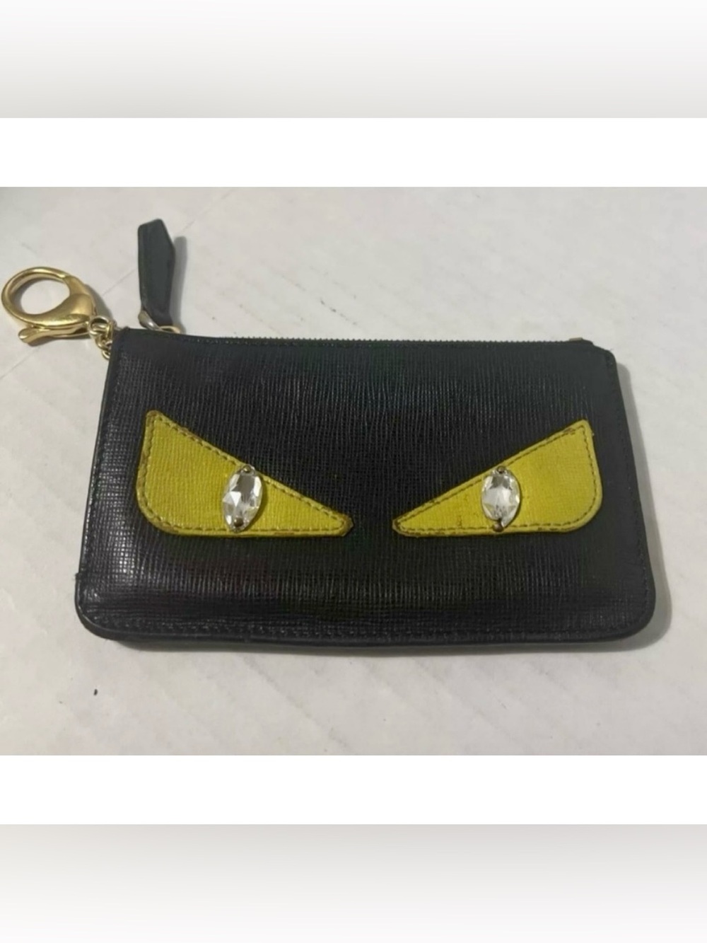 FENDI Vitello Monster Bug Eyes Mini Key Cles Pouch Bag Charm Cles Keychain Black